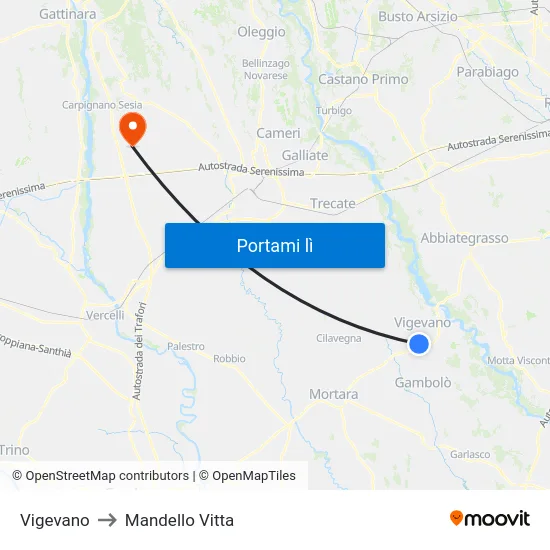 Vigevano to Mandello Vitta map
