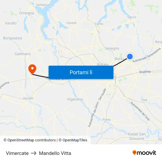 Vimercate to Mandello Vitta map