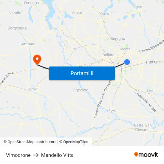Vimodrone to Mandello Vitta map