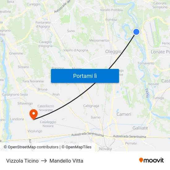 Vizzola Ticino to Mandello Vitta map