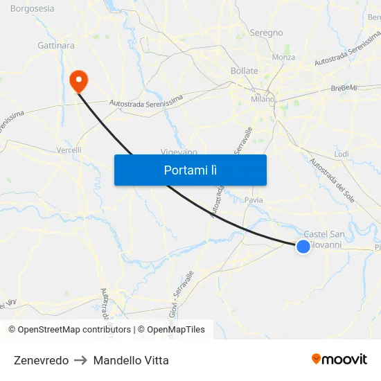 Zenevredo to Mandello Vitta map