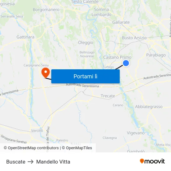 Buscate to Mandello Vitta map