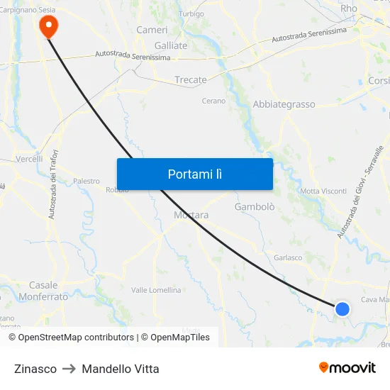 Zinasco to Mandello Vitta map