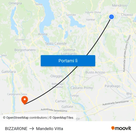 BIZZARONE to Mandello Vitta map