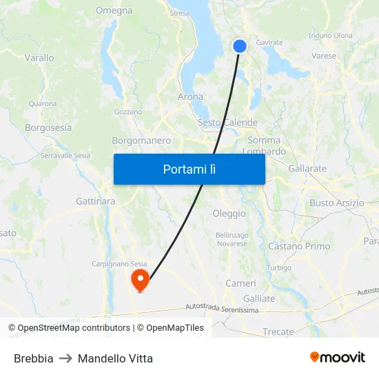Brebbia to Mandello Vitta map