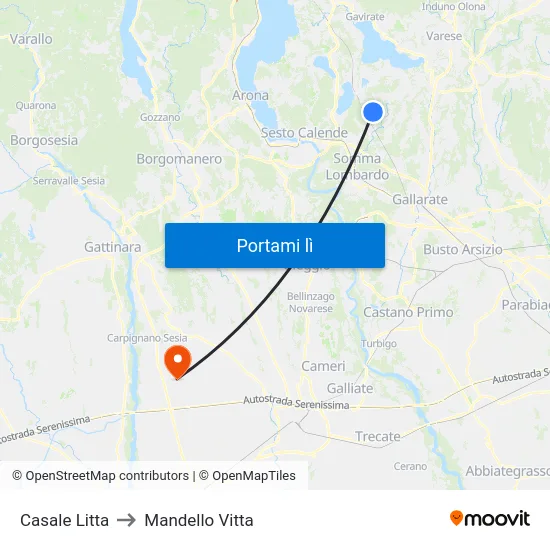 Casale Litta to Mandello Vitta map