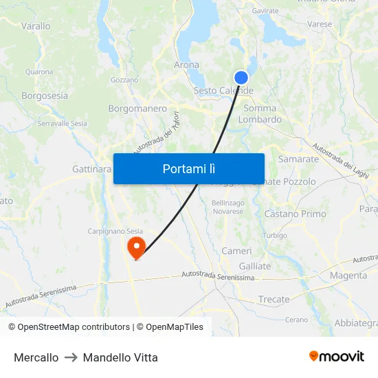Mercallo to Mandello Vitta map