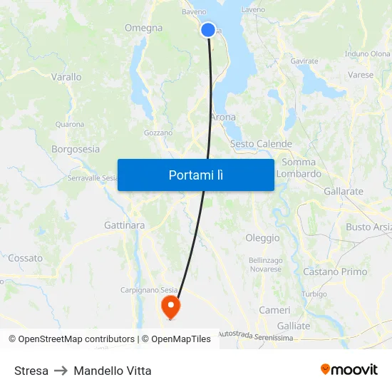 Stresa to Mandello Vitta map
