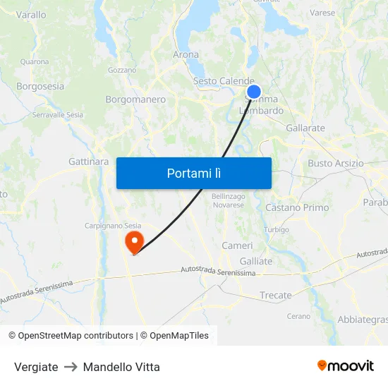 Vergiate to Mandello Vitta map