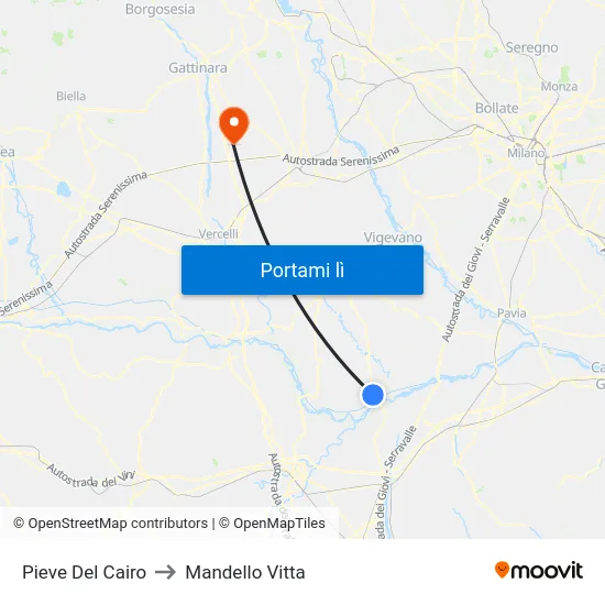 Pieve Del Cairo to Mandello Vitta map