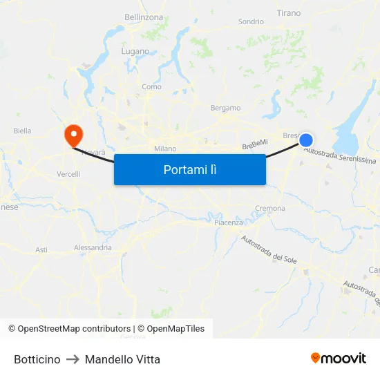 Botticino to Mandello Vitta map