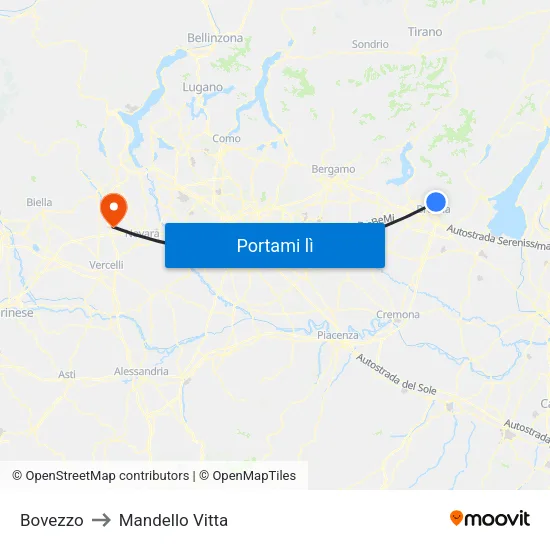 Bovezzo to Mandello Vitta map