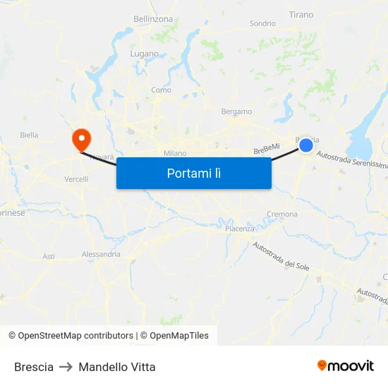 Brescia to Mandello Vitta map