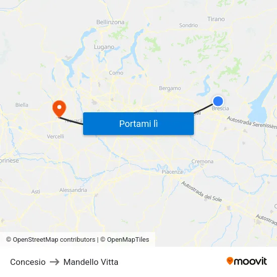 Concesio to Mandello Vitta map