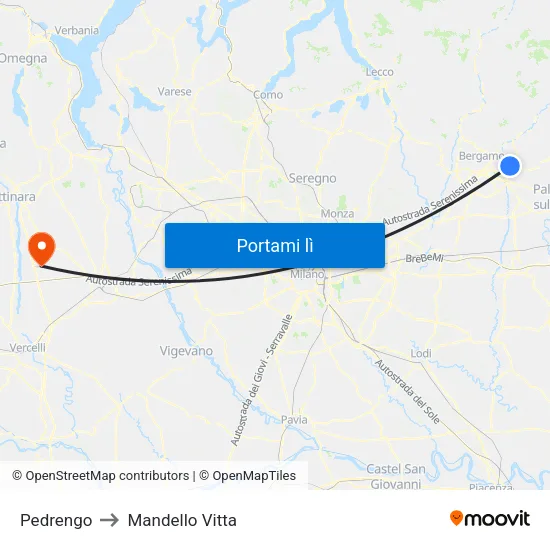 Pedrengo to Mandello Vitta map