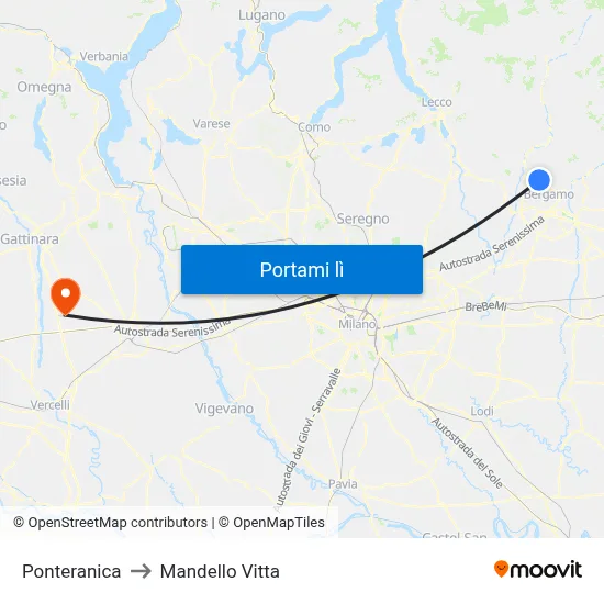 Ponteranica to Mandello Vitta map