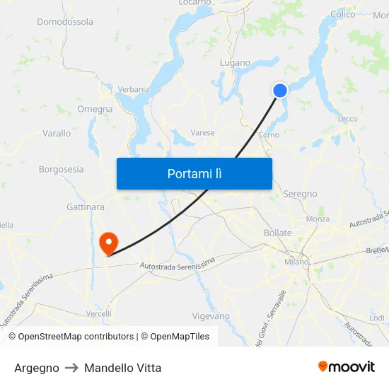 Argegno to Mandello Vitta map