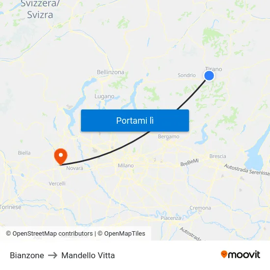 Bianzone to Mandello Vitta map