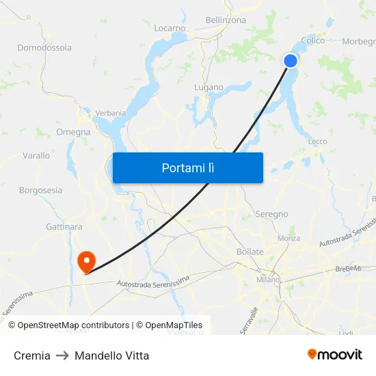 Cremia to Mandello Vitta map