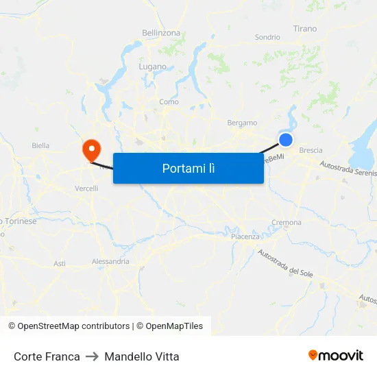 Corte Franca to Mandello Vitta map