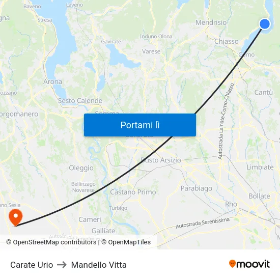 Carate Urio to Mandello Vitta map