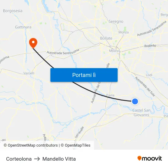 Corteolona to Mandello Vitta map