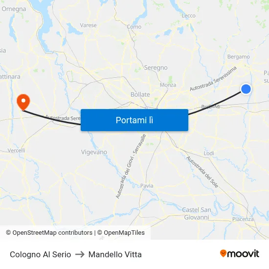 Cologno Al Serio to Mandello Vitta map