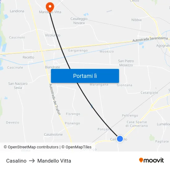 Casalino to Mandello Vitta map