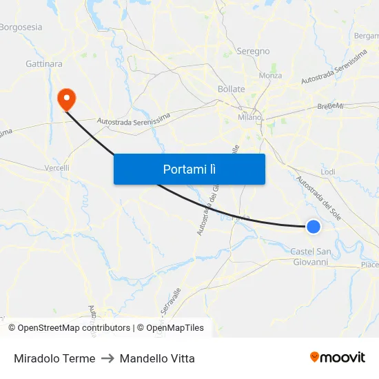 Miradolo Terme to Mandello Vitta map