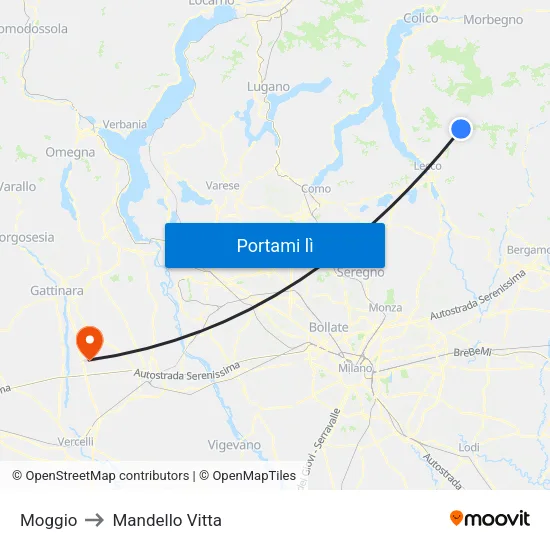 Moggio to Mandello Vitta map