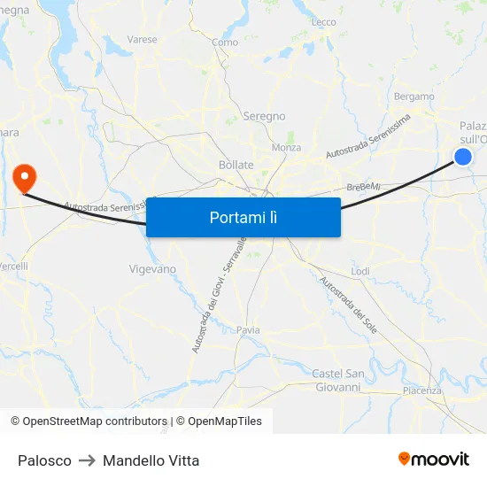 Palosco to Mandello Vitta map