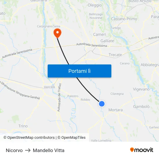 Nicorvo to Mandello Vitta map