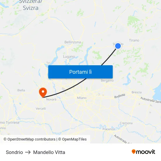 Sondrio to Mandello Vitta map