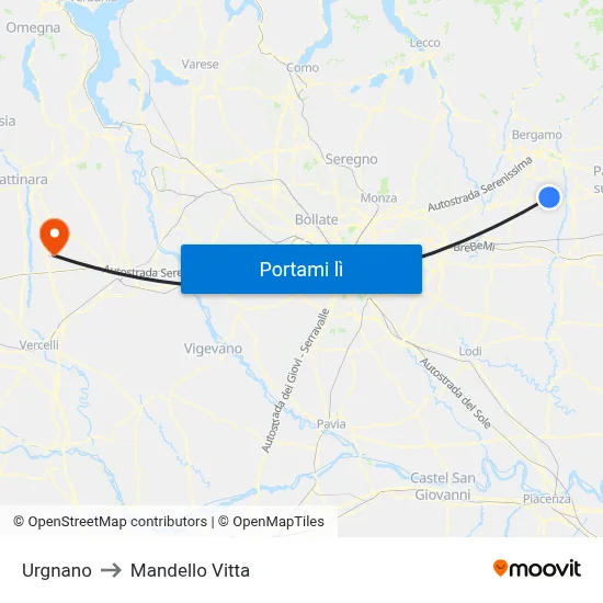 Urgnano to Mandello Vitta map
