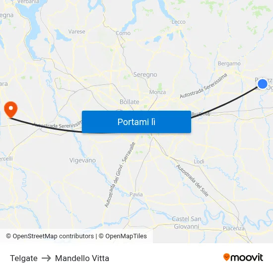 Telgate to Mandello Vitta map