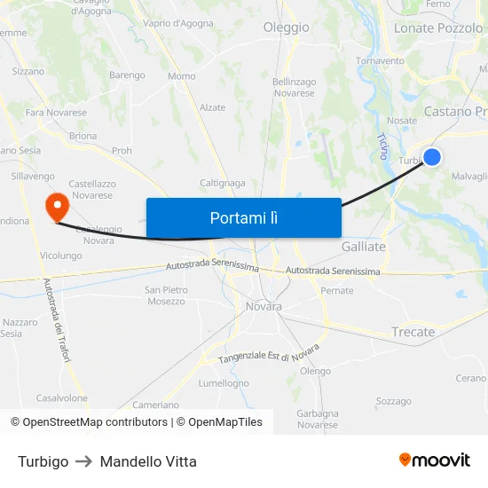 Turbigo to Mandello Vitta map