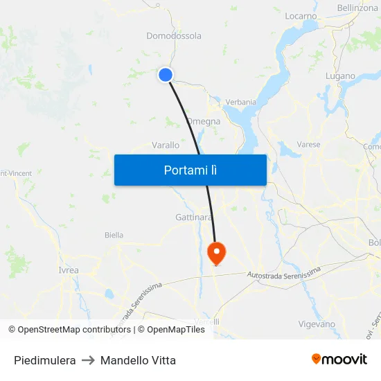 Piedimulera to Mandello Vitta map