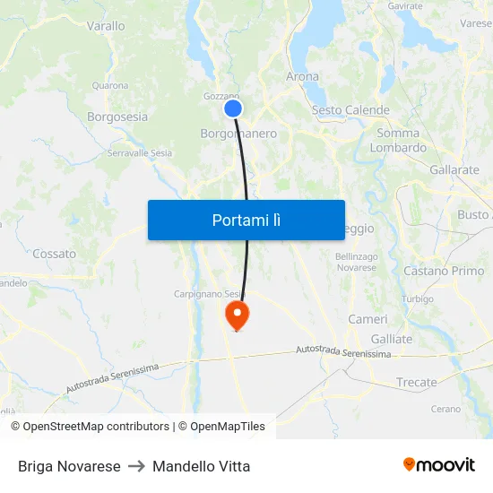 Briga Novarese to Mandello Vitta map