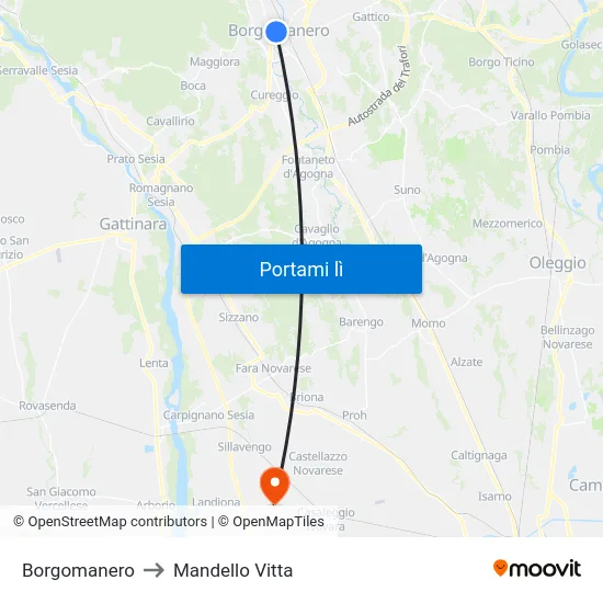 Borgomanero to Mandello Vitta map