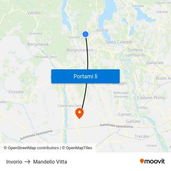 Invorio to Mandello Vitta map