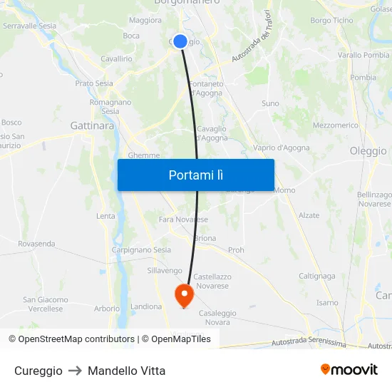Cureggio to Mandello Vitta map