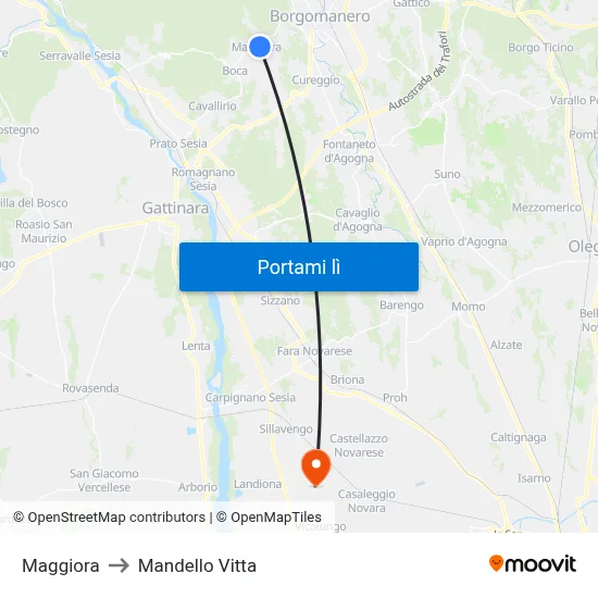 Maggiora to Mandello Vitta map