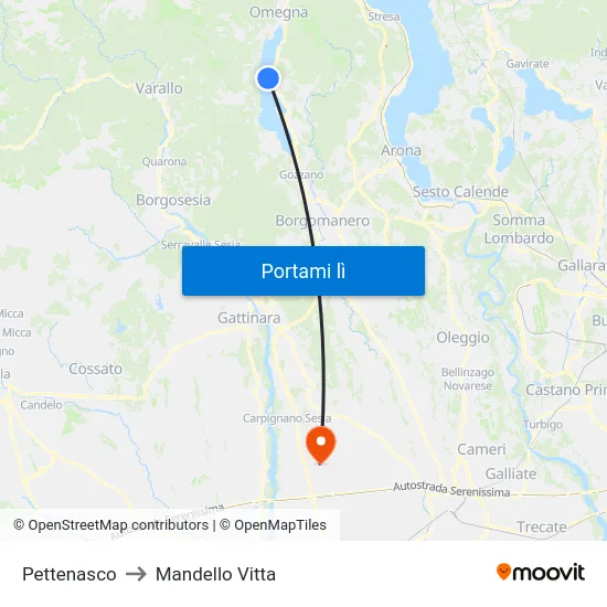 Pettenasco to Mandello Vitta map