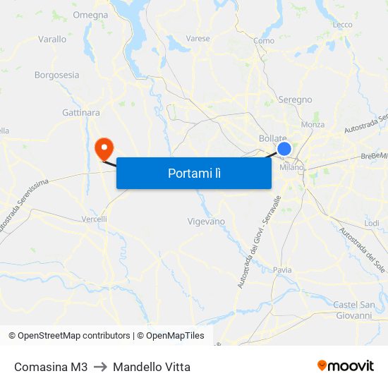 Comasina M3 to Mandello Vitta map