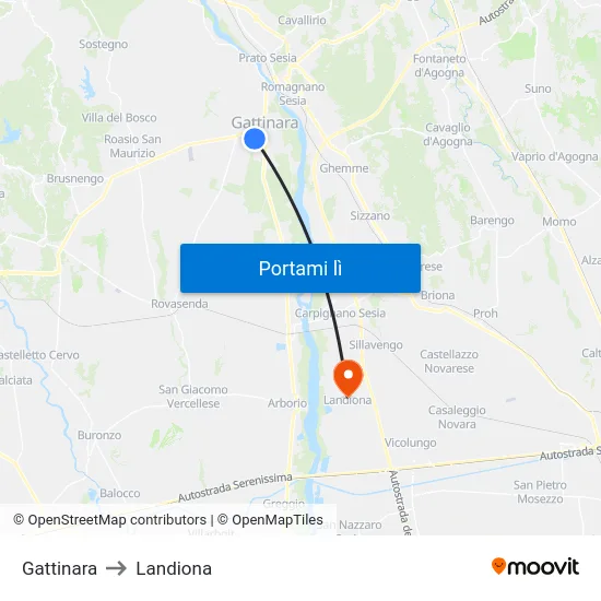 Gattinara to Landiona map