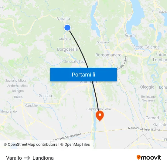 Varallo to Landiona map