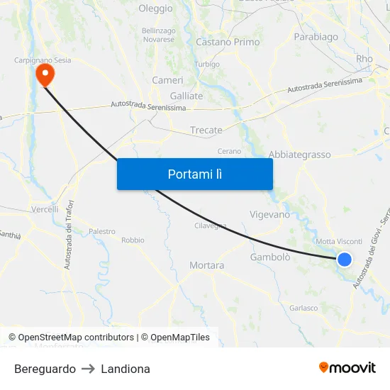 Bereguardo to Landiona map