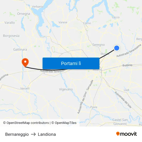 Bernareggio to Landiona map