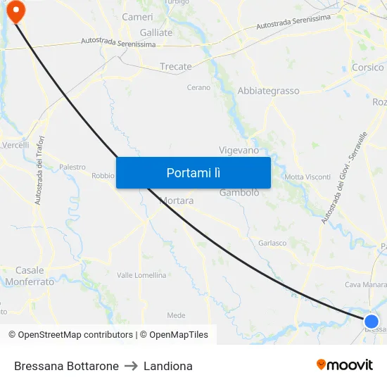 Bressana Bottarone to Landiona map