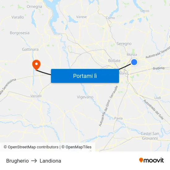 Brugherio to Landiona map